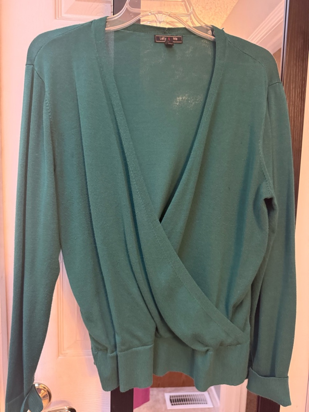 Lety & Me Green Wrap V-Neck Sweater large